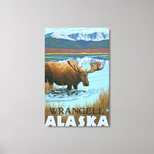 Elche, die in See - Wrangell, Alaska trinken Leinwanddruck
