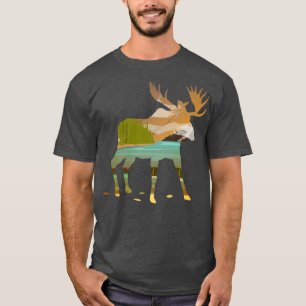 Elche Doppelexponiert an glückliche Natur Szene T-Shirt