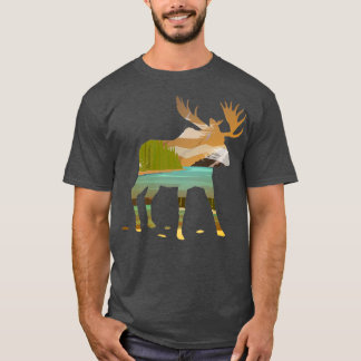 Elche Doppelexponiert an glückliche Natur Szene T-Shirt