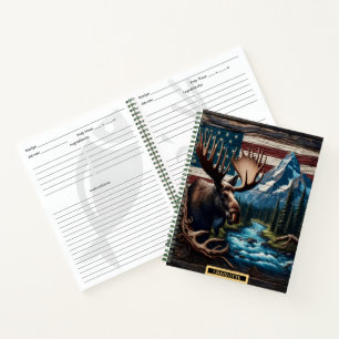 Elche durch einen ruhigen Fluss und Berge Notizbuch