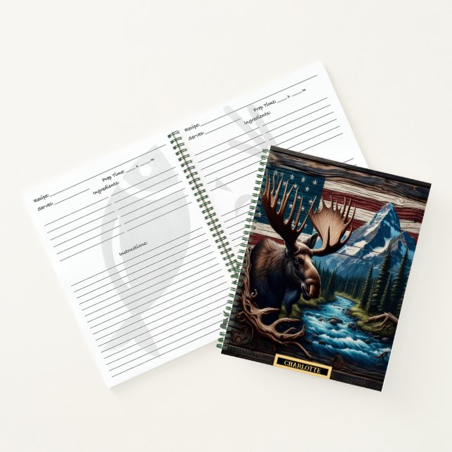 Elche durch einen ruhigen Fluss und Berge Notizbuch (Innenseite)