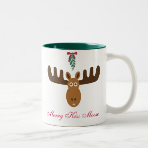 Elche Head_Merry Kuss Moose_Happy Gnu-Jahr! Zweifarbige Tasse