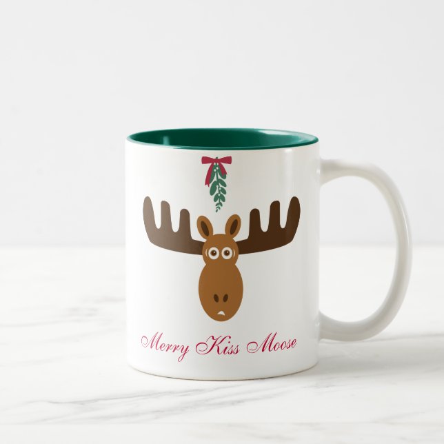 Elche Head_Merry Kuss Moose_Happy Gnu-Jahr! Zweifarbige Tasse (Rechts)