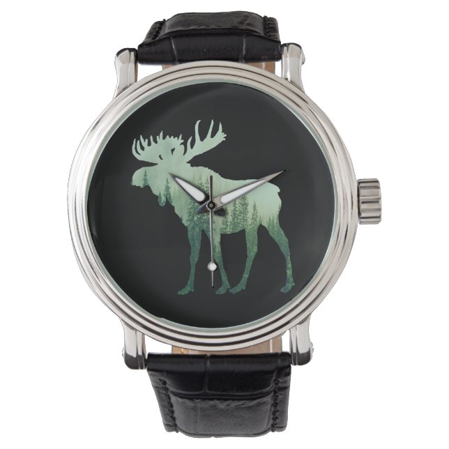 Elche Hirsche und Wald Natur Armbanduhr (Vorderseite)