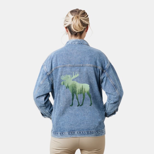 Elche Hirsche und Wald Natur Jeansjacke (Modell)