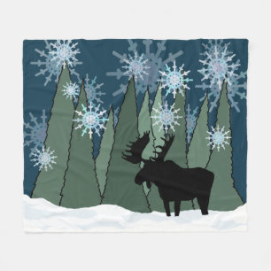 Elche im stillen Schneewald Fleecedecke