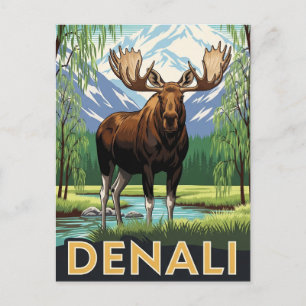 Elche in Denali-Nationalpark Alaska Vintage Postkarte