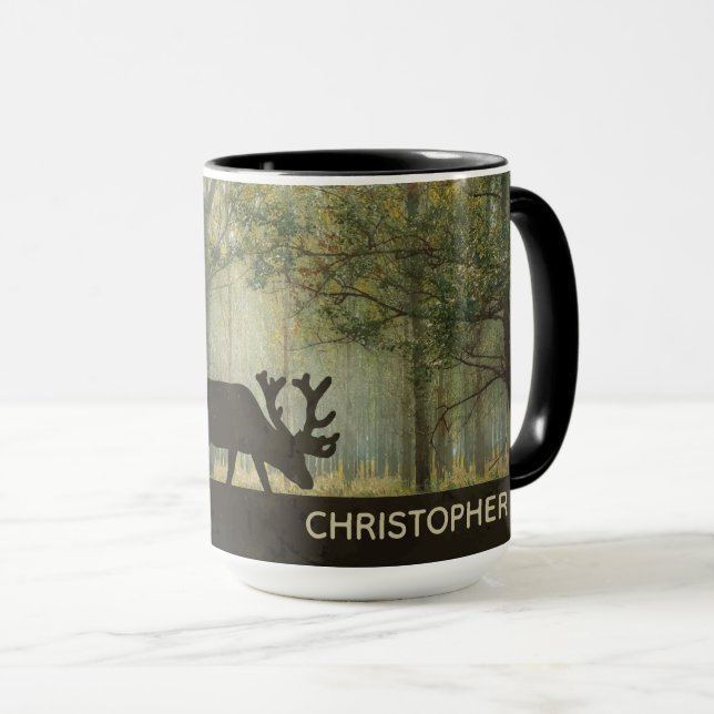 Elche in der Waldillustration personalisiert Tasse (VorderseiteRechts)