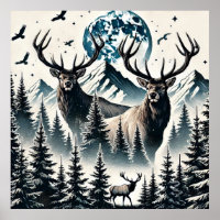 Elche in einem Mystischen Wald unter einem Mondlic