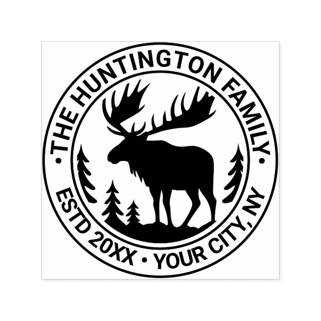 Elche in Forest Silhouette Familienname Datum Permastempel (Design)