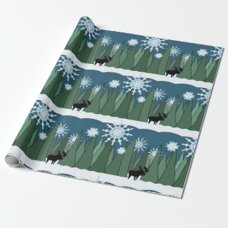 Elche in Schneeflockenwaldwrapping Paper Geschenkpapier
