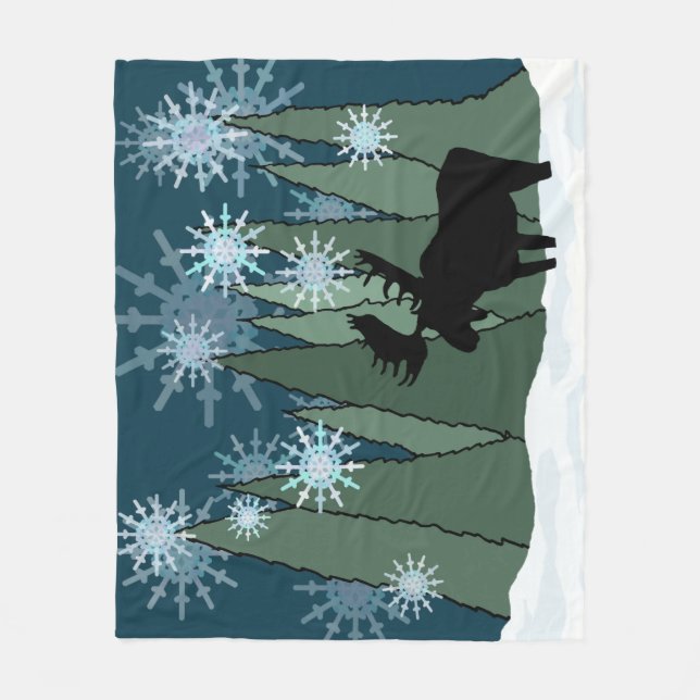 Elche in Stille schneesichere Nacht Fleecedecke (Vorderseite)