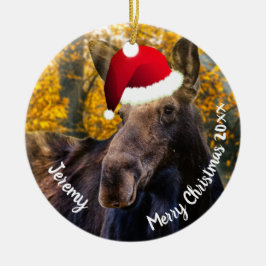 Elche in Weihnachtsmannmütze Keramik Ornament