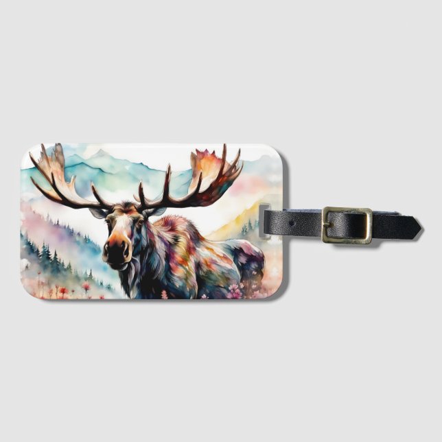 Elche in Wildblumen Aquarell Gepäckanhänger (Vorderseite (Horizontal))