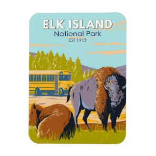 Elche Island National Park Canada Bison Vintag Magnet