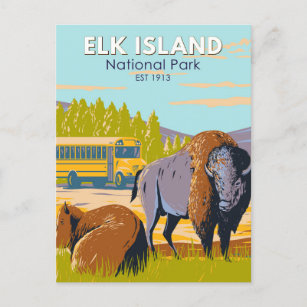 Elche Island National Park Canada Bison Vintag Postkarte
