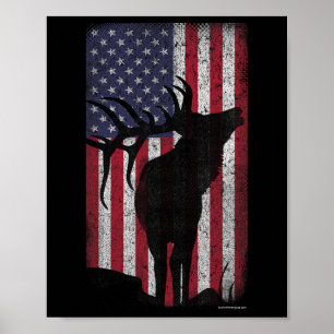 Elche Jagd Bugling Bull US Flag - amerikanischer R Poster