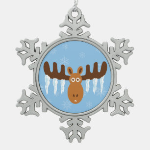 Elche Kopf_Eiskälte_Humorale Feiertage Schneeflocken Zinn-Ornament