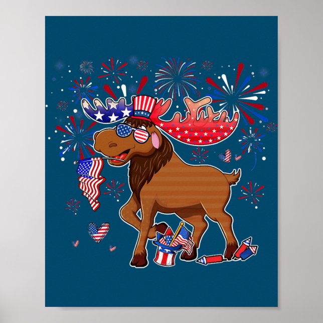 Elche mit Fireworks Sonnenbrille Hat Merica Funny Poster (Vorne)