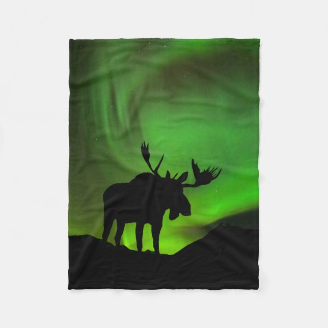 Elche mit grünem Nordlicht, Alaska Fleecedecke (Vorderseite)