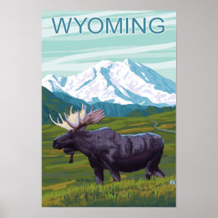 Elche mit MountainWyoming Poster