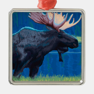 Elche nachts - Yellowstone Nationalpark Ornament Aus Metall