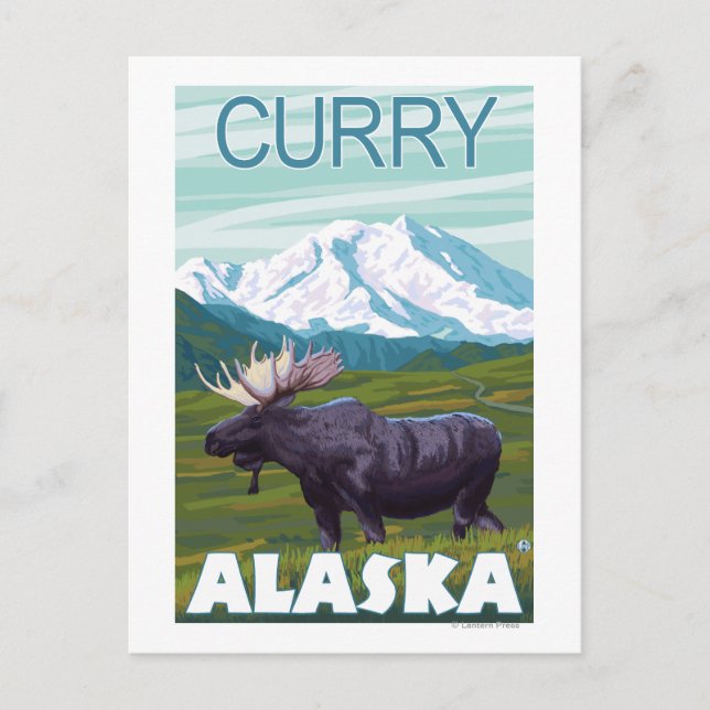 Elche Szene - Curry, Alaska Postkarte (Vorderseite)