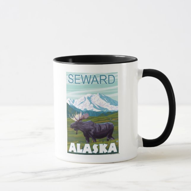 Elche Szene - Seward, Alaska Tasse (Rechts)