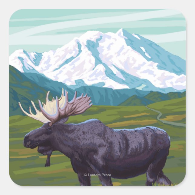 Elche Szene - Wrangell, Alaska Quadratischer Aufkleber (Vorderseite)