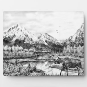 Elche und Berge Plaque Fotoplatte