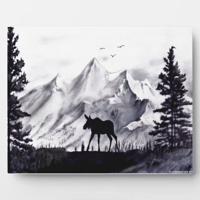 Elche und Berge Plaque Fotoplatte (Vorderseite)