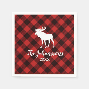 Elche und Buffalo Rot und Schwarz Karierte Weihnac Serviette