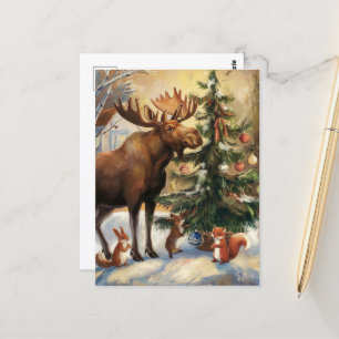 Elche und Eichhörnchen Weihnachten Postkarte