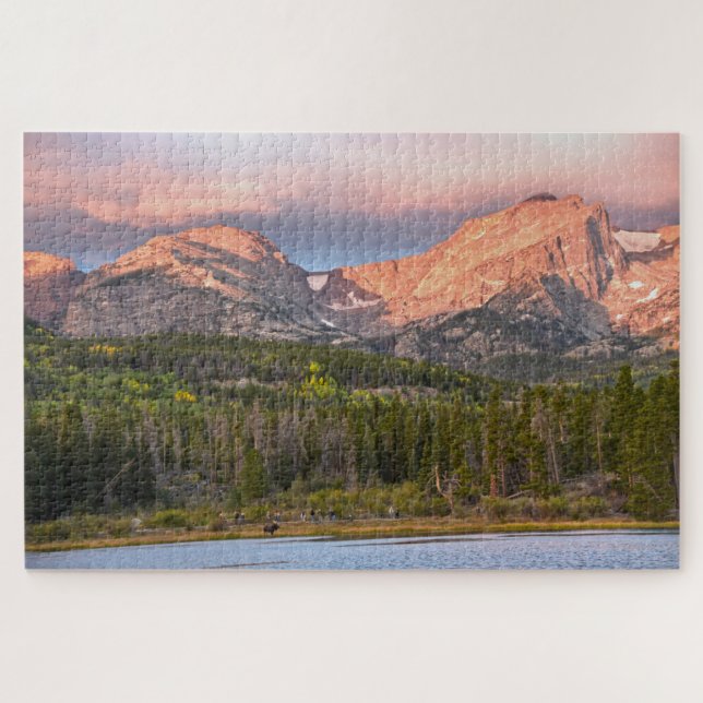 "Elche und Touristen am Sprague Lake, Colorado Puzzle (Horizontal)