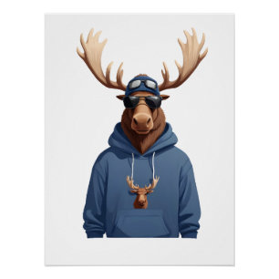 Elche Wearing Hoodie Funny Coole Tierart Poster