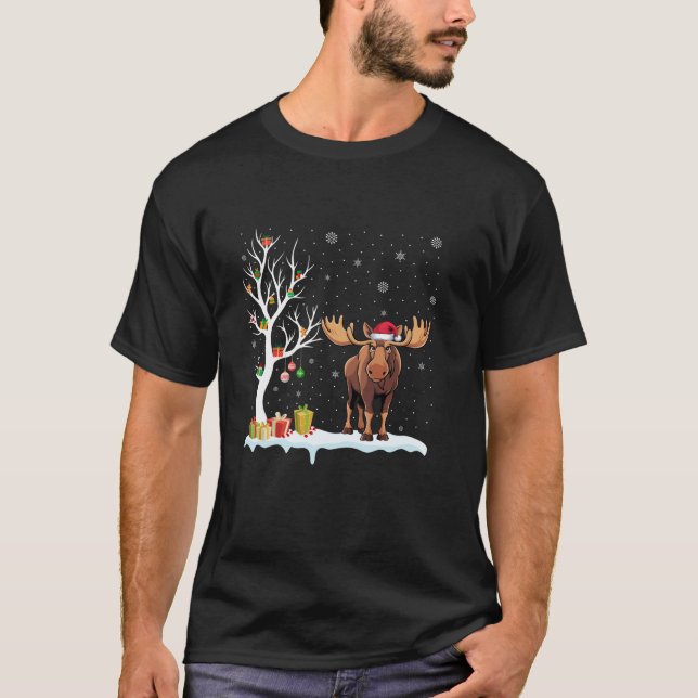 Elche Weihnachtsmannmütze Festlicher Baum Weihnach T-Shirt (Vorderseite)