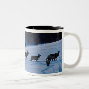 Elchherde, die durch Feld geht Zweifarbige Tasse