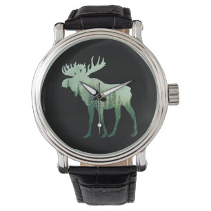 Elchhirsch und Waldnatur Armbanduhr