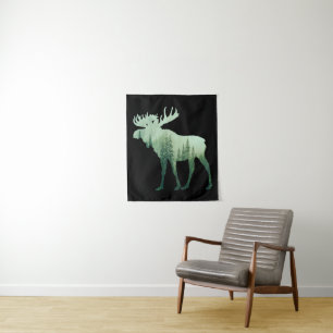 Elchhirsche und Waldnatur Wandteppich