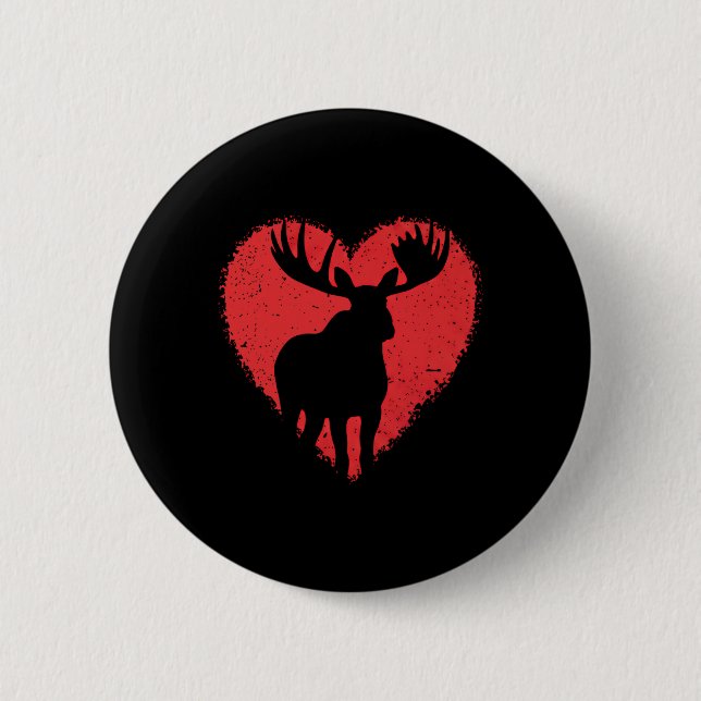 Elchliebhaber Valentinstag Cute Rotes Herz Wilder  Button (Vorderseite)