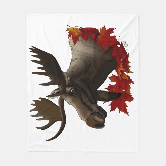 Elchrote Ahornblätter Fleecedecke (Vorderseite)