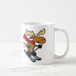 Elchskier-Cartoon  Hintergrundfarbe Kaffeetasse