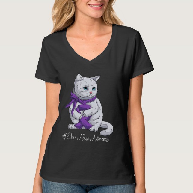 Elder Abuse Awareness Month Purple Ribbon Cat T-Shirt (Vorderseite)