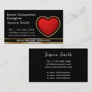 Elder Caregiver Modern Red Heart Medical Visitenkarte