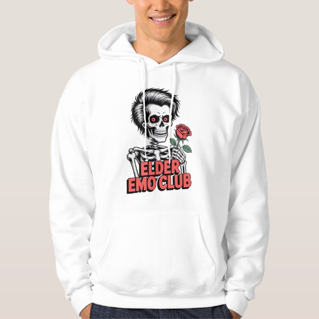 Elder Emo Club Skeleton Holding Rose Design Hoodie (Vorderseite)
