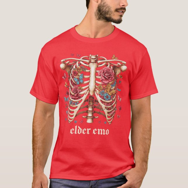 Elder Emo Skeleton Rib Cage Goth Gothic Punk T-Shirt (Vorderseite)