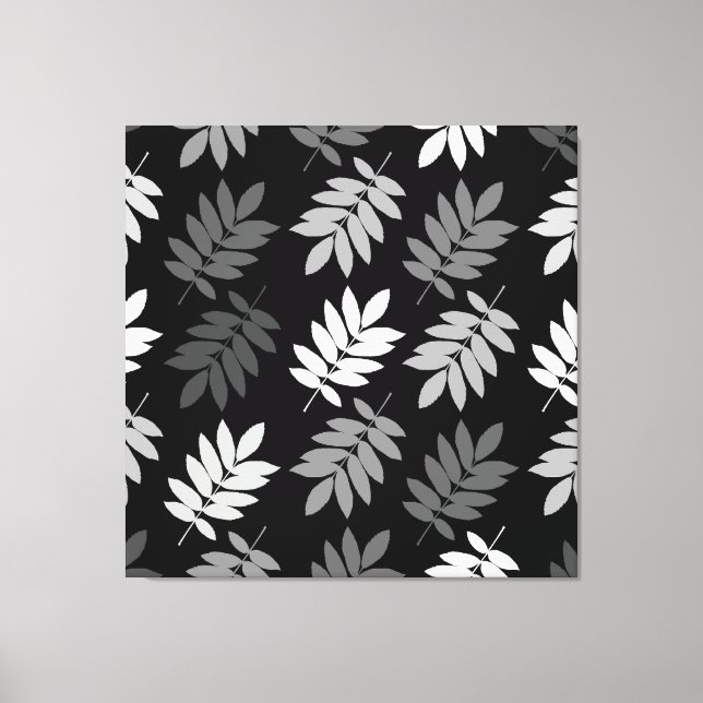 Elder Leaf Big Pattern Black White Grey Leinwanddruck (Vorderseite)