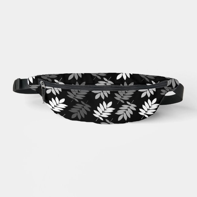 Elder Leaf Großes Muster Schwarz Weiß Grau Bauchtasche (Vorderseite)
