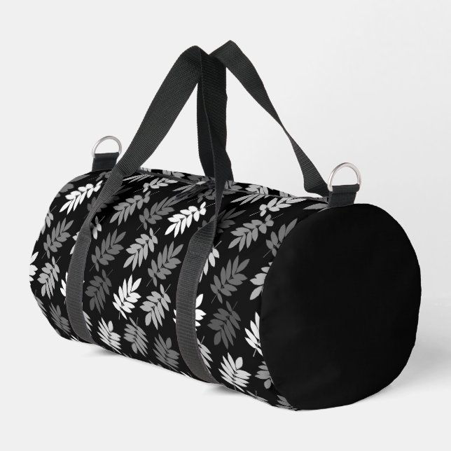 Elder Leaf Muster Schwarz Weiß Grau Duffle Bag (Linke Seite)