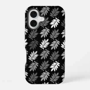 Elder Leaf Muster Schwarz Weiß Grau iPhone 16 Hülle